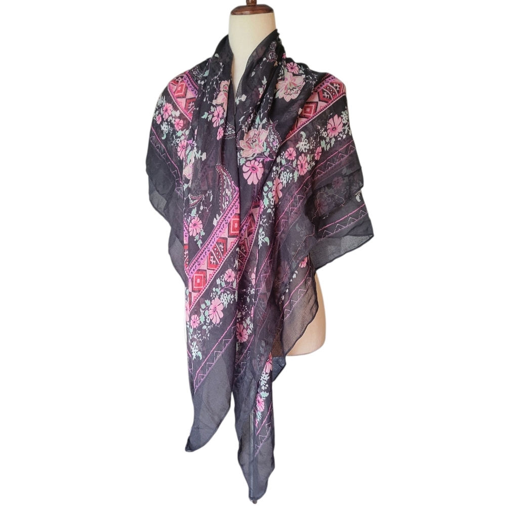 Steve Madden Wide Scarf Wrap Floral Black and Pink